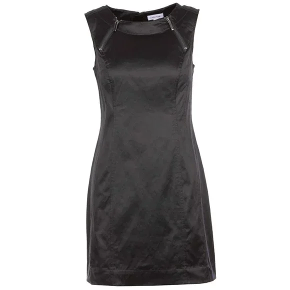Calvin Klein Sleeveless Knee Length Dress Black Faux Leather Full Back Zip Calvin Klein Sleeveless Knee Length Dress Black Faux Leather Full Back Zip